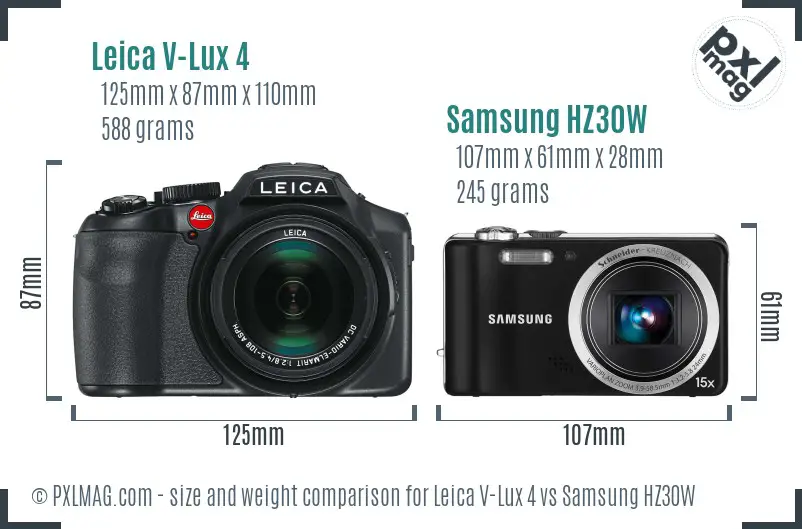 Leica V-Lux 4 vs Samsung HZ30W size comparison