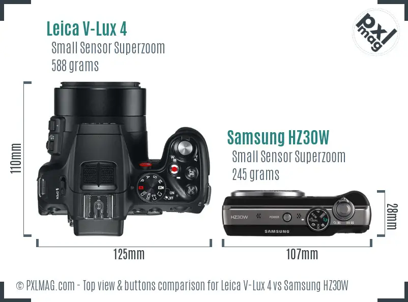 Leica V-Lux 4 vs Samsung HZ30W top view buttons comparison