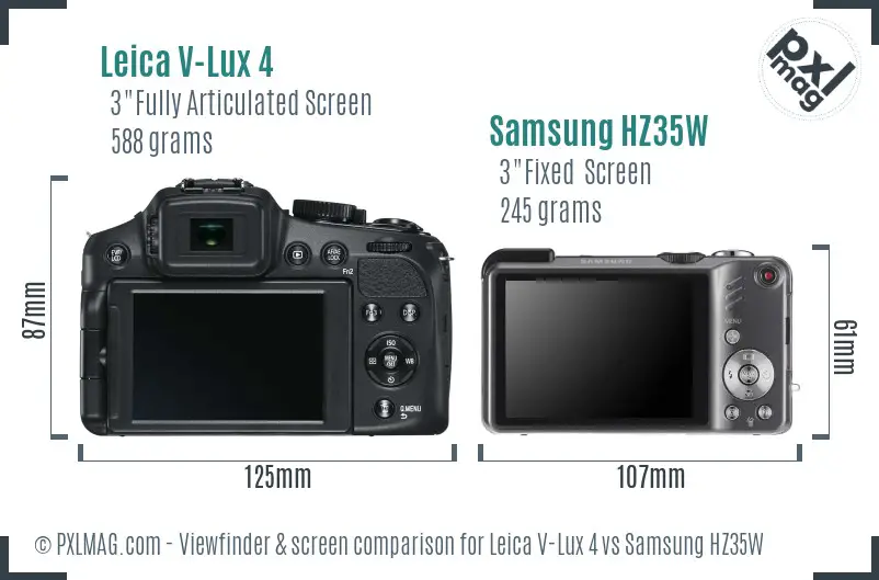 Leica V-Lux 4 vs Samsung HZ35W Screen and Viewfinder comparison