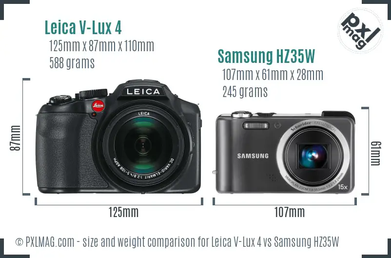 Leica V-Lux 4 vs Samsung HZ35W size comparison