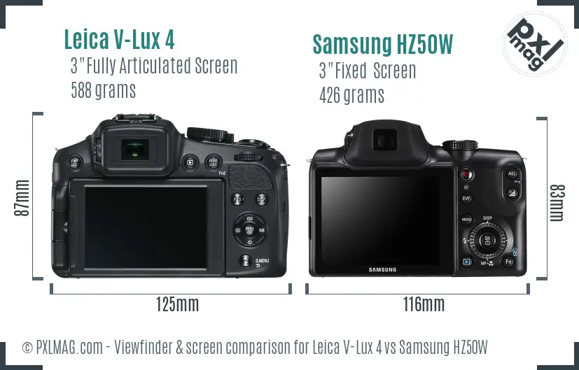 Leica V-Lux 4 vs Samsung HZ50W Screen and Viewfinder comparison