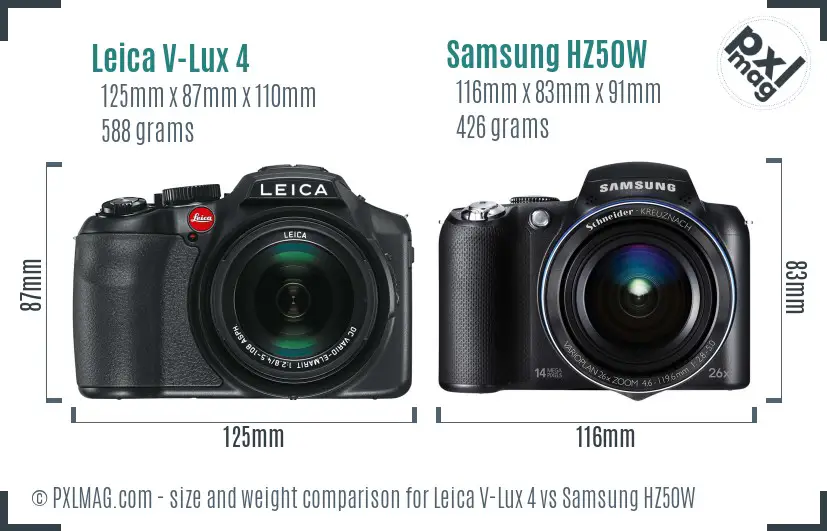 Leica V-Lux 4 vs Samsung HZ50W size comparison