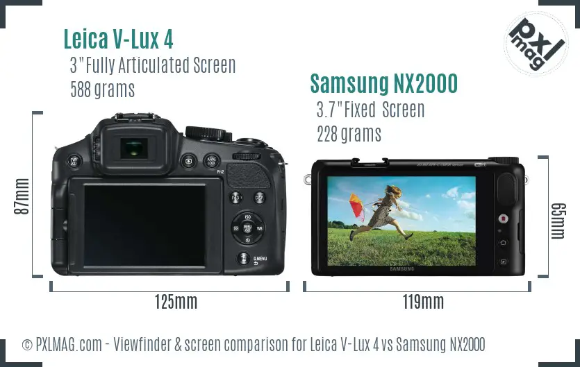 Leica V-Lux 4 vs Samsung NX2000 Screen and Viewfinder comparison