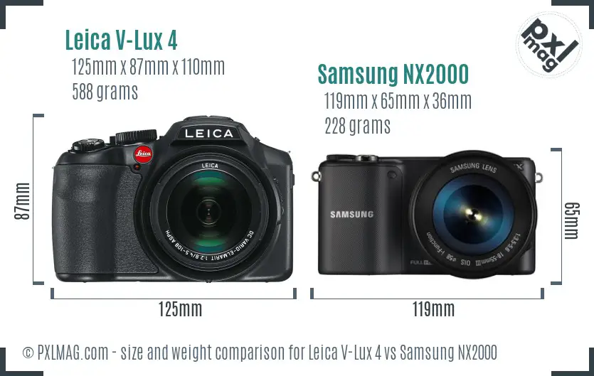 Leica V-Lux 4 vs Samsung NX2000 size comparison