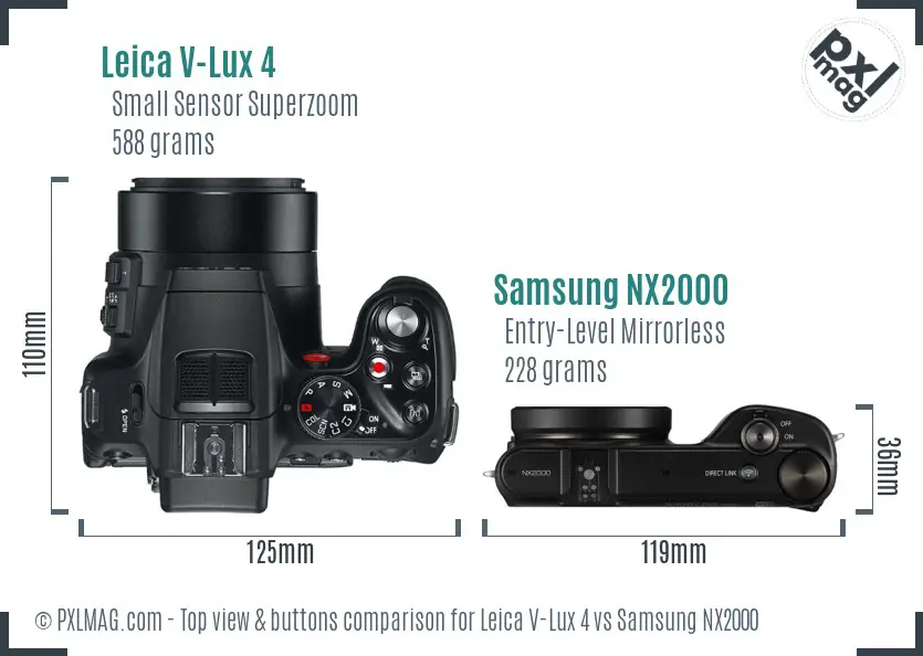 Leica V-Lux 4 vs Samsung NX2000 top view buttons comparison