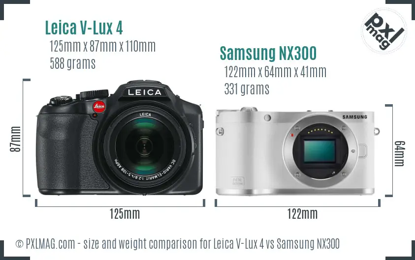 Leica V-Lux 4 vs Samsung NX300 size comparison