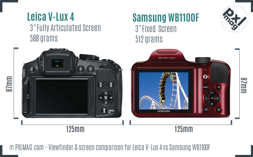 Leica V-Lux 4 vs Samsung WB1100F Screen and Viewfinder comparison