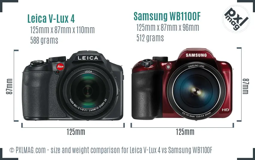 Leica V-Lux 4 vs Samsung WB1100F size comparison