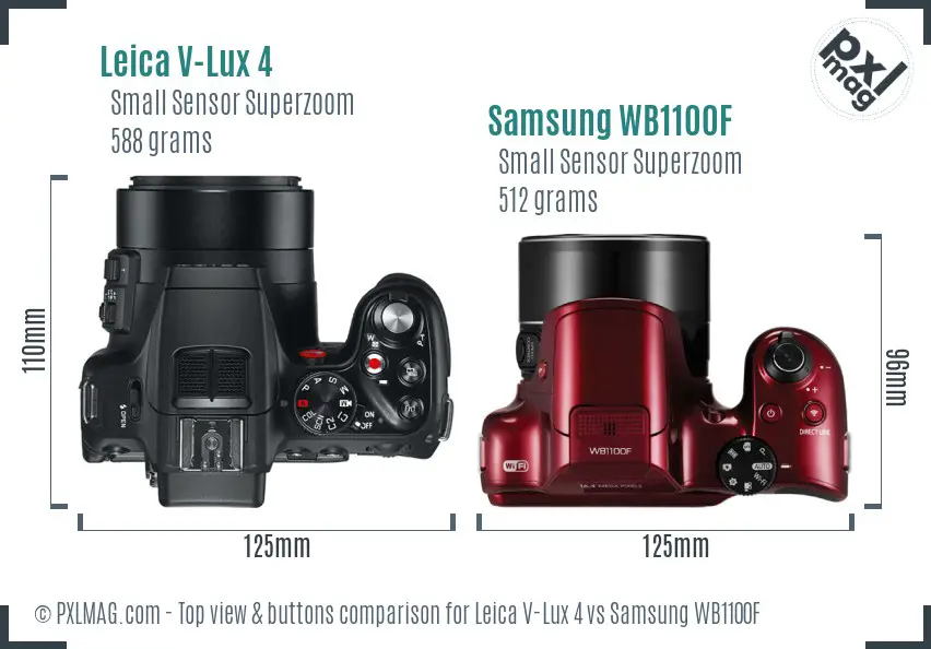 Leica V-Lux 4 vs Samsung WB1100F top view buttons comparison
