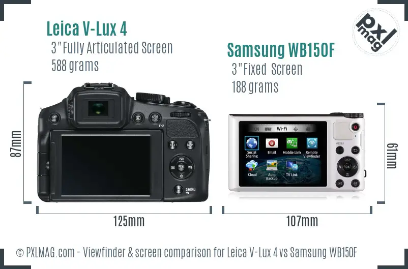 Leica V-Lux 4 vs Samsung WB150F Screen and Viewfinder comparison