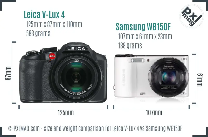 Leica V-Lux 4 vs Samsung WB150F size comparison