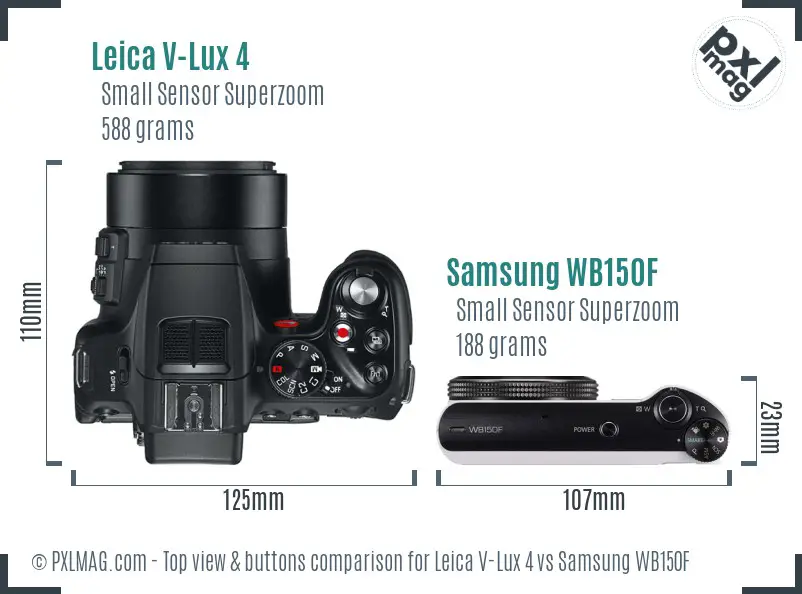 Leica V-Lux 4 vs Samsung WB150F top view buttons comparison