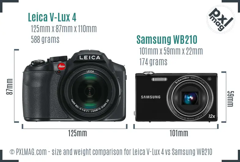 Leica V-Lux 4 vs Samsung WB210 size comparison