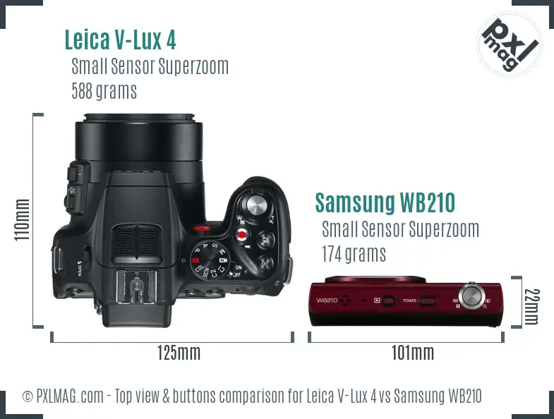 Leica V-Lux 4 vs Samsung WB210 top view buttons comparison