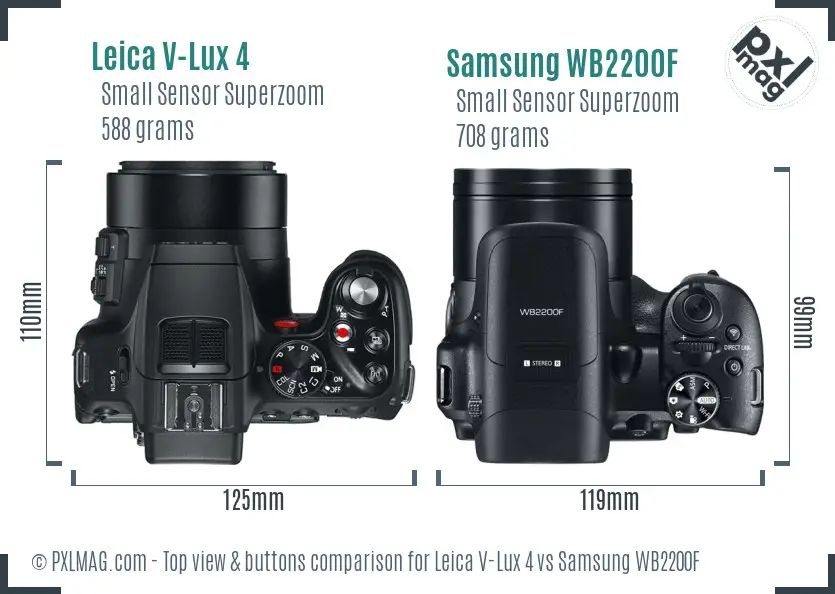 Leica V-Lux 4 vs Samsung WB2200F top view buttons comparison