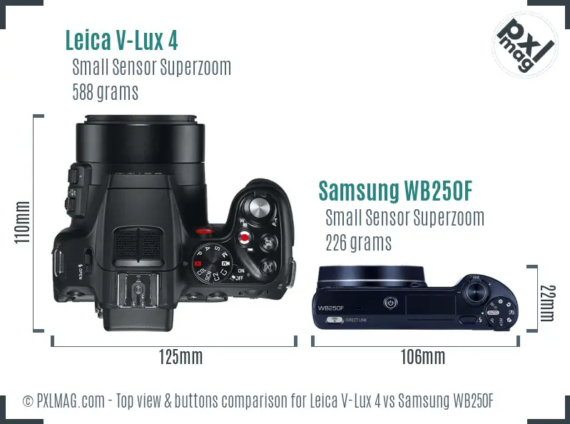 Leica V-Lux 4 vs Samsung WB250F top view buttons comparison
