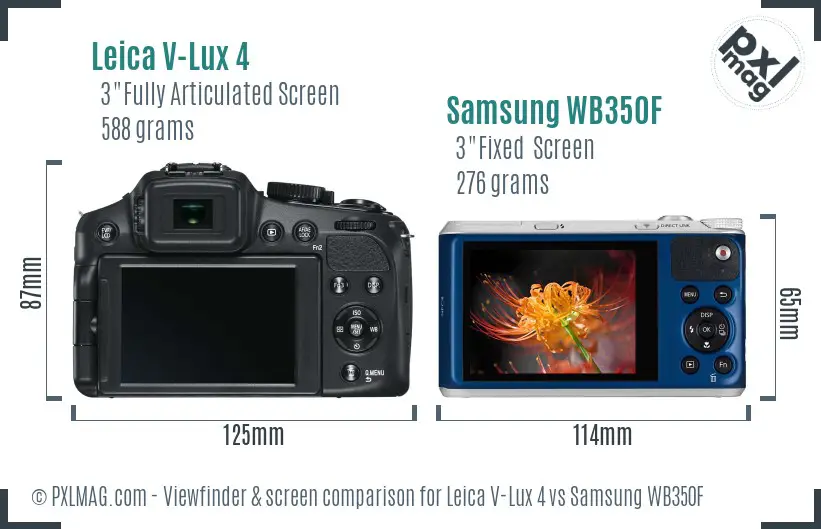 Leica V-Lux 4 vs Samsung WB350F Screen and Viewfinder comparison