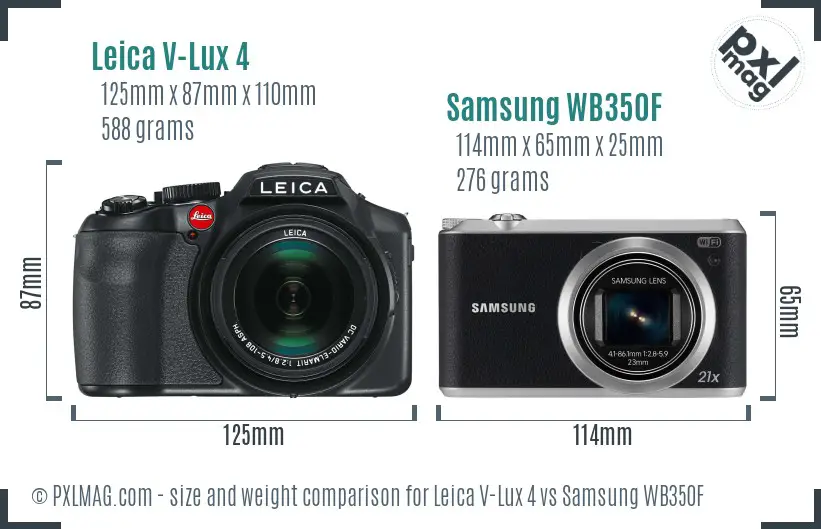 Leica V-Lux 4 vs Samsung WB350F size comparison