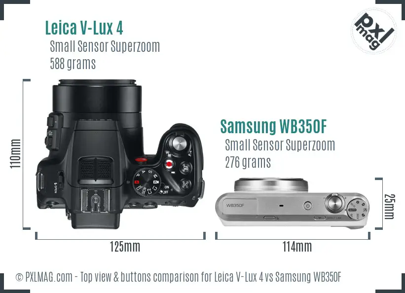 Leica V-Lux 4 vs Samsung WB350F top view buttons comparison