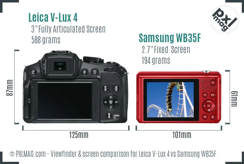 Leica V-Lux 4 vs Samsung WB35F Screen and Viewfinder comparison