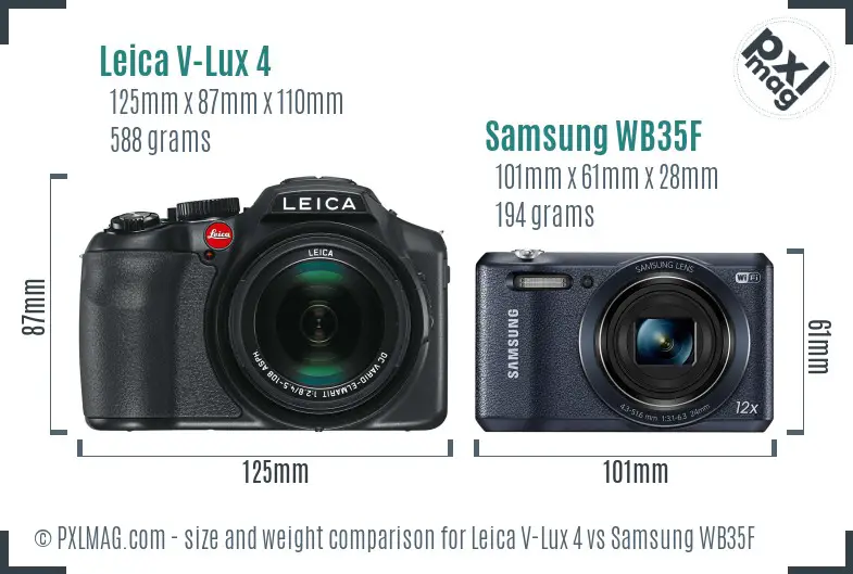 Leica V-Lux 4 vs Samsung WB35F size comparison