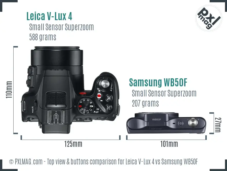 Leica V-Lux 4 vs Samsung WB50F top view buttons comparison