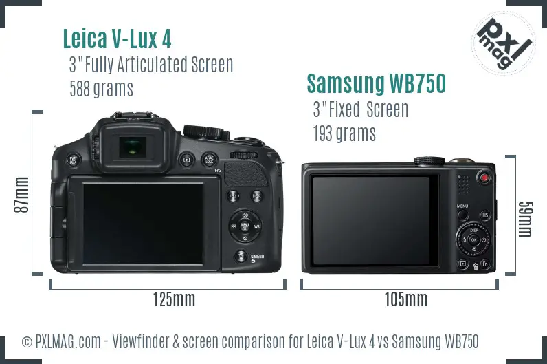Leica V-Lux 4 vs Samsung WB750 Screen and Viewfinder comparison