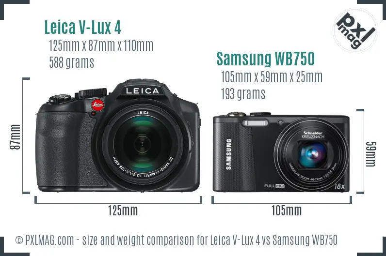 Leica V-Lux 4 vs Samsung WB750 size comparison