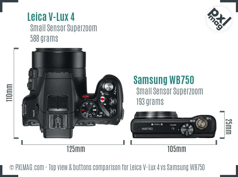 Leica V-Lux 4 vs Samsung WB750 top view buttons comparison