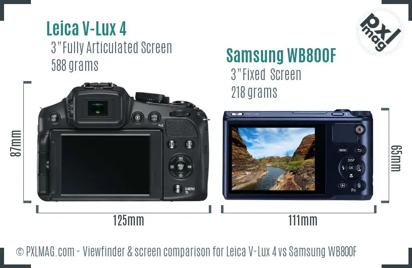 Leica V-Lux 4 vs Samsung WB800F Screen and Viewfinder comparison