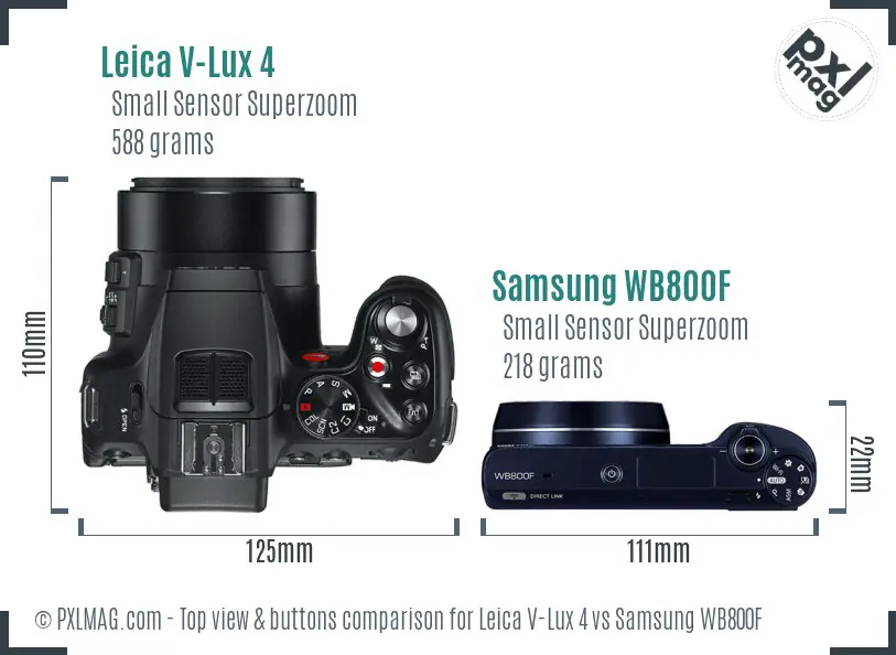 Leica V-Lux 4 vs Samsung WB800F top view buttons comparison