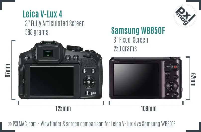 Leica V-Lux 4 vs Samsung WB850F Screen and Viewfinder comparison