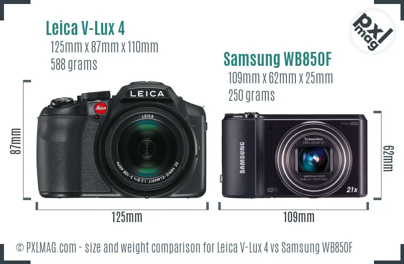 Leica V-Lux 4 vs Samsung WB850F size comparison