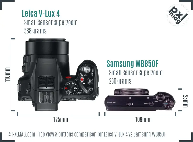 Leica V-Lux 4 vs Samsung WB850F top view buttons comparison