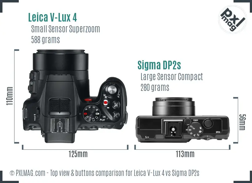 Leica V-Lux 4 vs Sigma DP2s top view buttons comparison