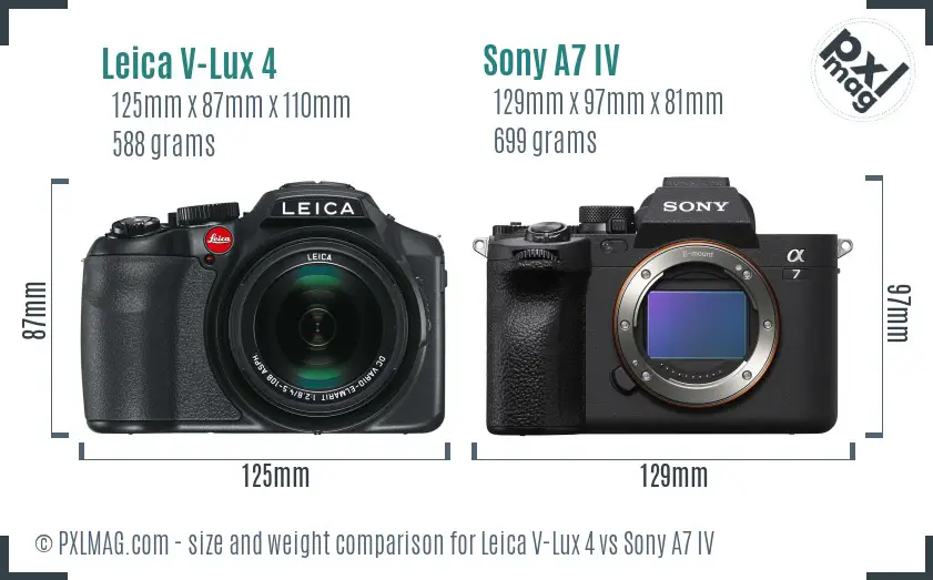 Leica V-Lux 4 vs Sony A7 IV size comparison Leica V-Lux 4 vs Sony A7 IV size comparison