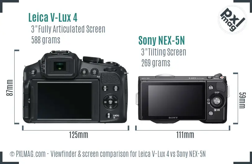 Leica V-Lux 4 vs Sony NEX-5N Screen and Viewfinder comparison