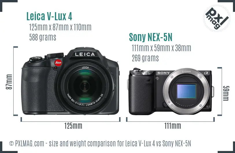 Leica V-Lux 4 vs Sony NEX-5N size comparison