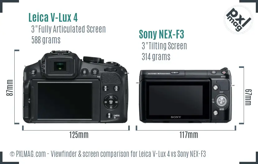 Leica V-Lux 4 vs Sony NEX-F3 Screen and Viewfinder comparison