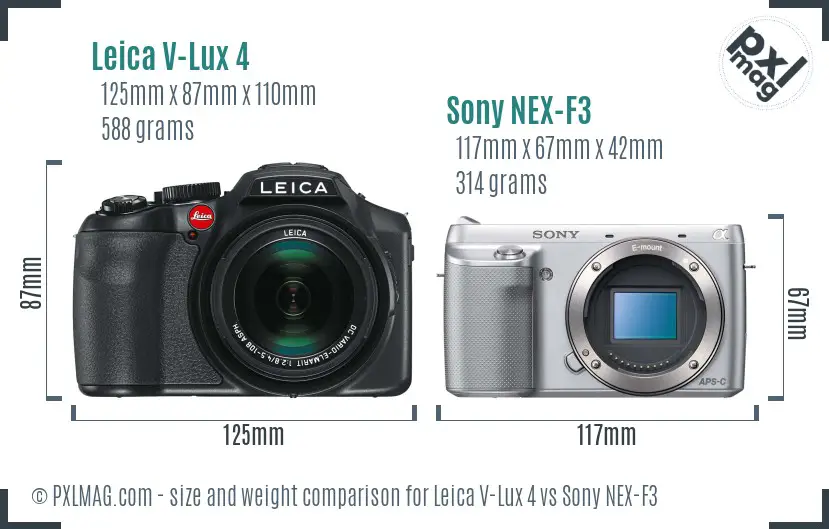 Leica V-Lux 4 vs Sony NEX-F3 size comparison