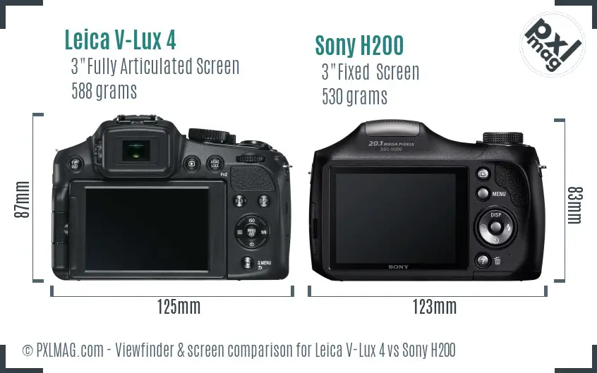 Leica V-Lux 4 vs Sony H200 Screen and Viewfinder comparison