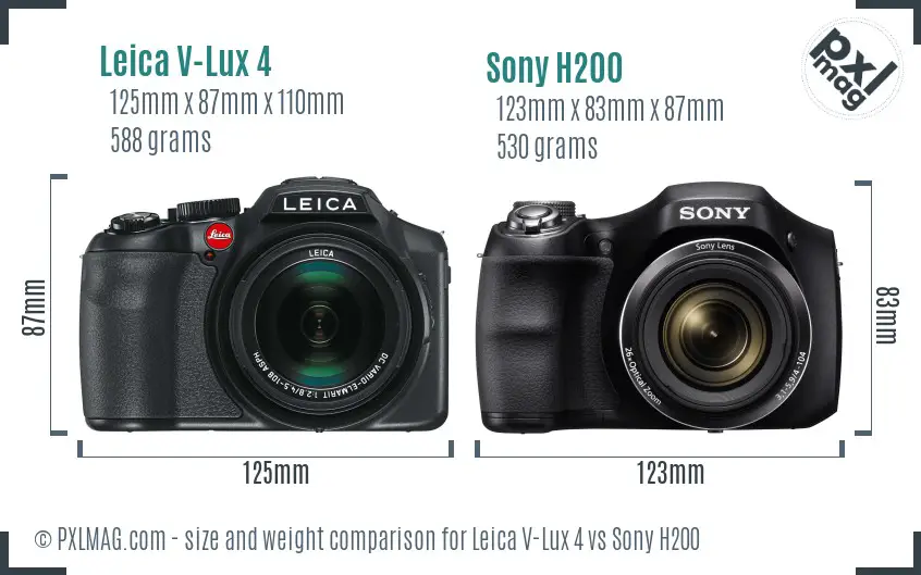 Leica V-Lux 4 vs Sony H200 size comparison