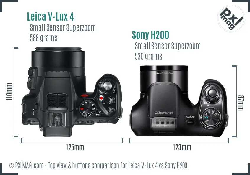 Leica V-Lux 4 vs Sony H200 top view buttons comparison
