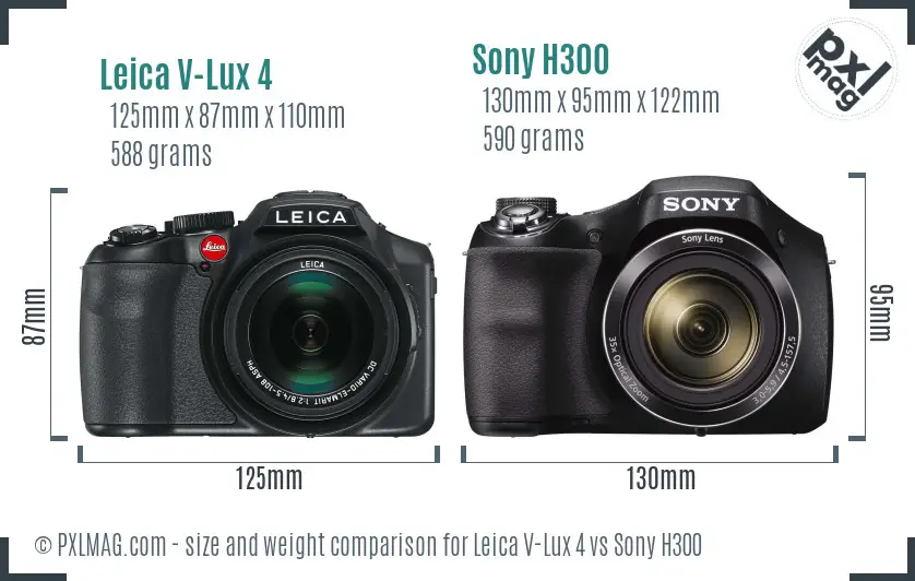 Leica V-Lux 4 vs Sony H300 size comparison