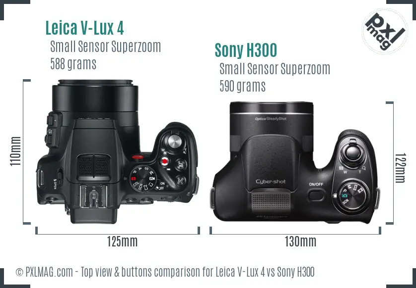 Leica V-Lux 4 vs Sony H300 top view buttons comparison