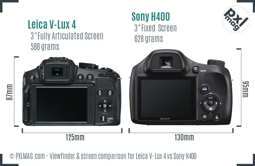 Leica V-Lux 4 vs Sony H400 Screen and Viewfinder comparison