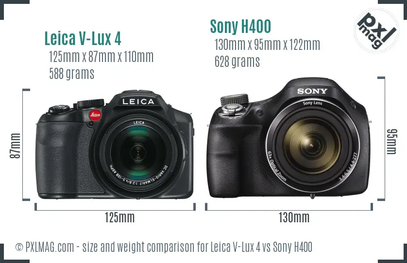 Leica V-Lux 4 vs Sony H400 size comparison