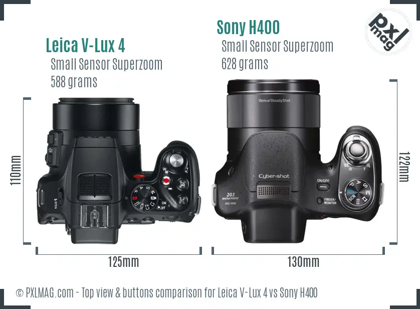 Leica V-Lux 4 vs Sony H400 top view buttons comparison