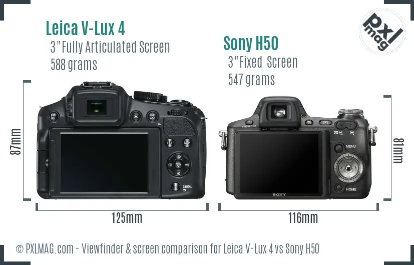 Leica V-Lux 4 vs Sony H50 Screen and Viewfinder comparison