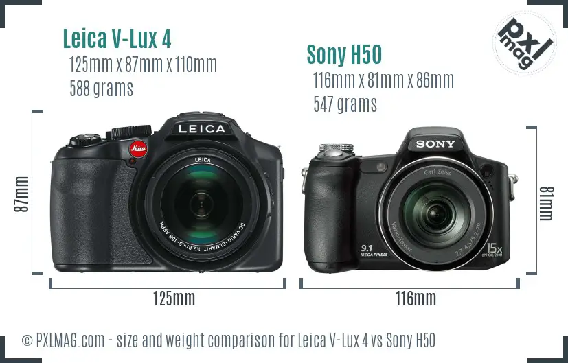 Leica V-Lux 4 vs Sony H50 size comparison